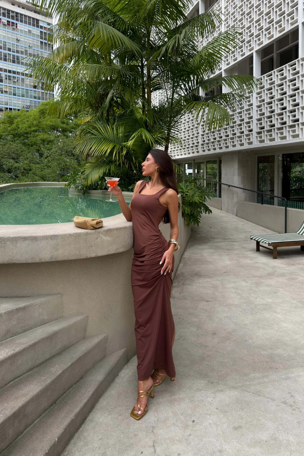 Vestido Decote Quadrado Gorgeous marrom